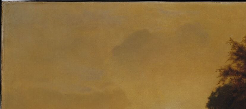 The emotional core of the picture , warm light suffuses the whole scene from this source, embodying the Luminist ideal of atmosphere as subject rather than backdrop.