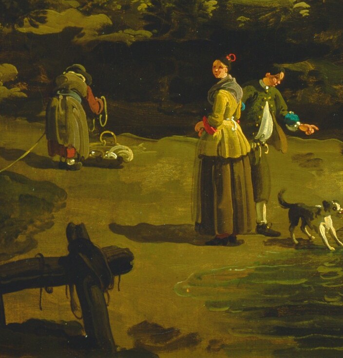 Even a woman and her dog find companionship in this invented world.