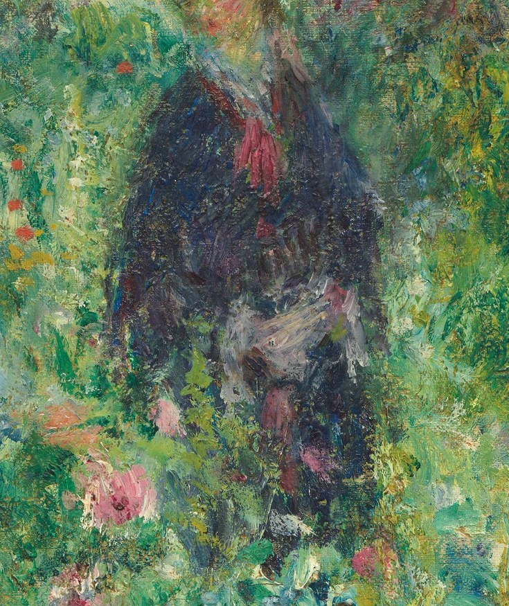 Partially obscured by the leaves, a companion watches over her.