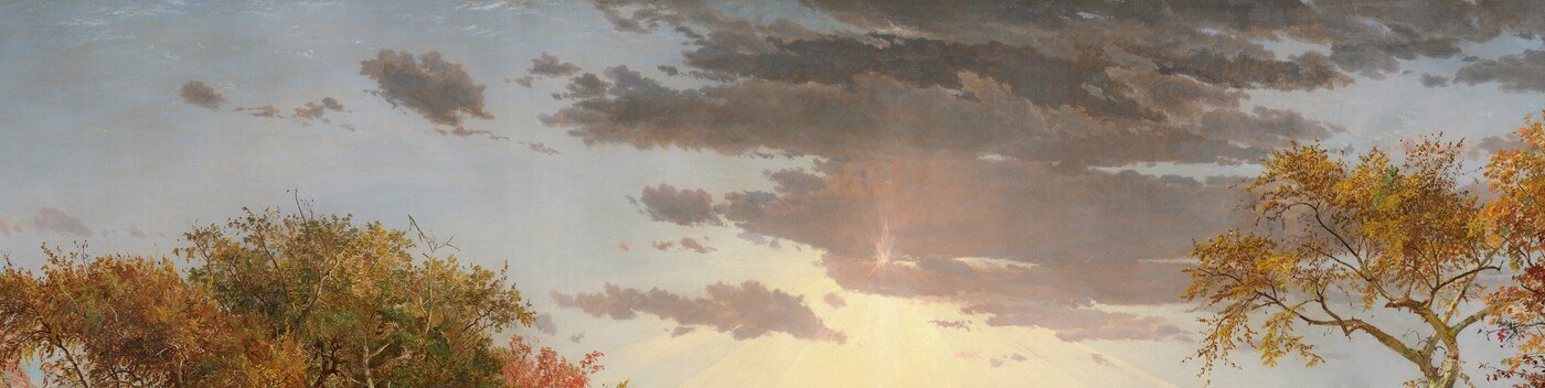 A Claudian light shaft that pulls the eye deep into the panorama , Cropsey links American wilderness to Old Master convention while simultaneously insisting on New World distinctiveness; the light is the painting's emotional engine.