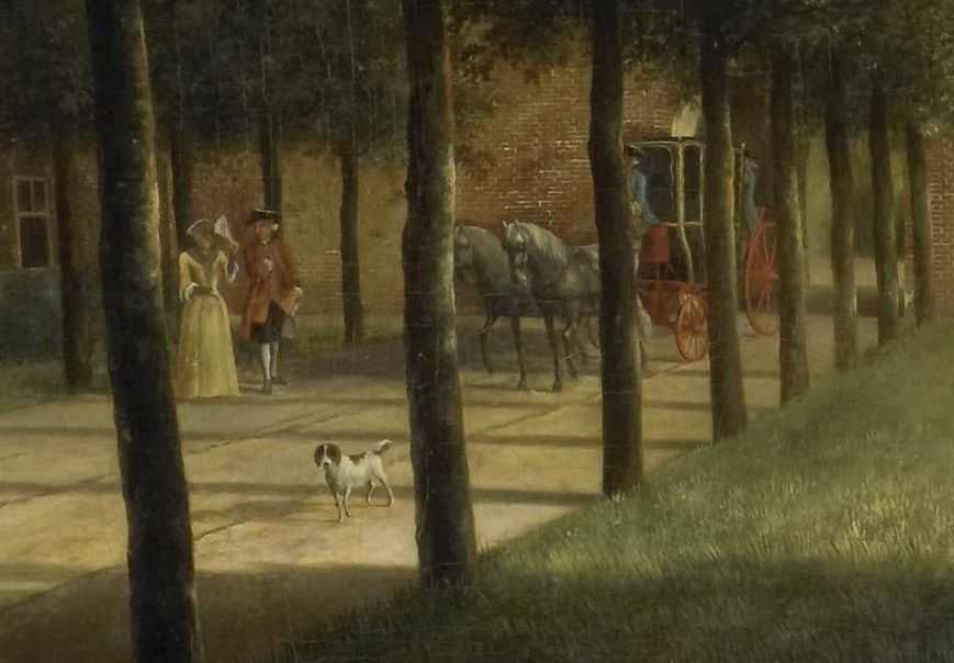 A carriage moves through the quiet street.