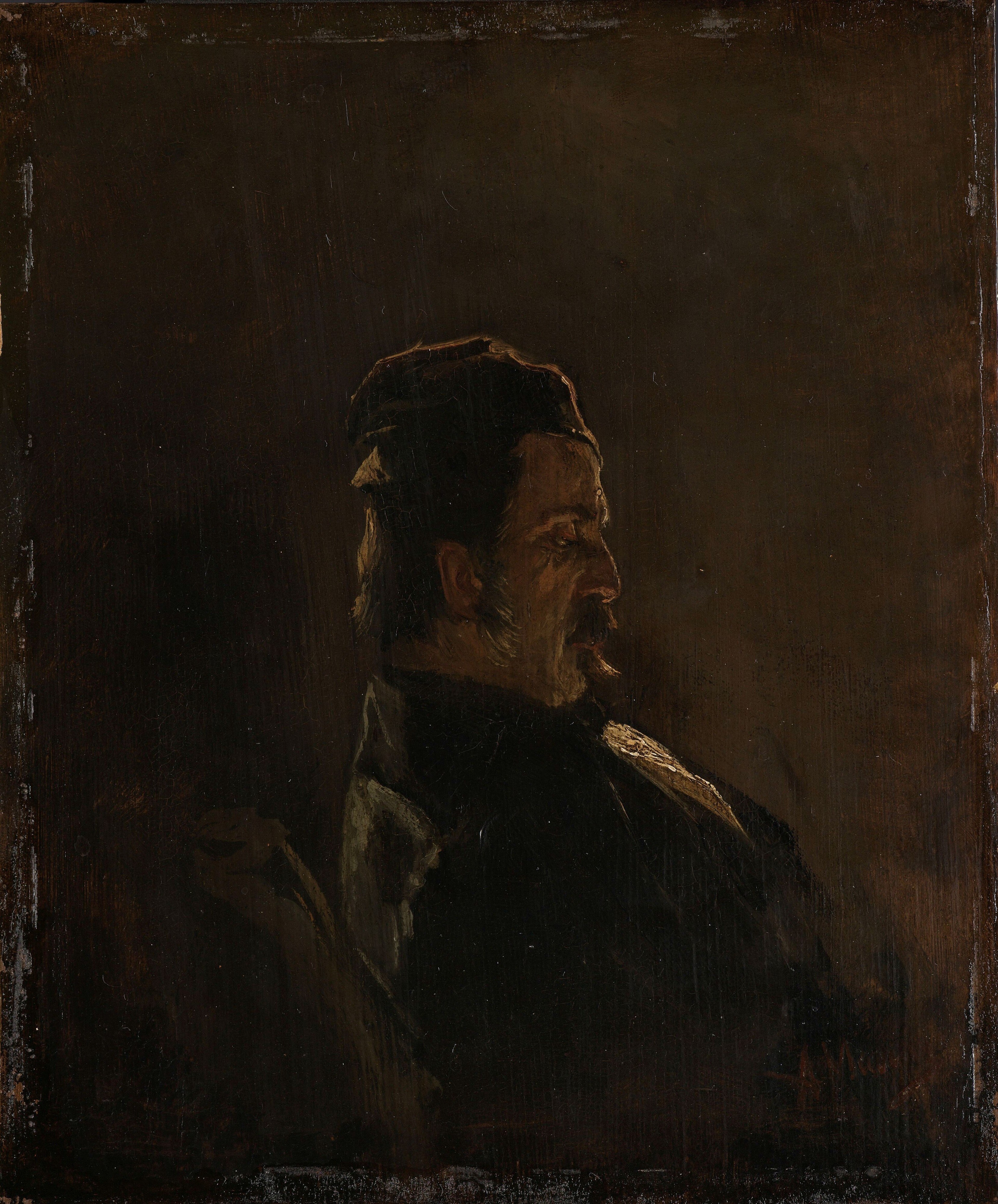 The deep, almost abstract background isolates the sitter and emphasizes the play of light on his features.