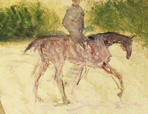 A lone figure on horseback rides into the distance.