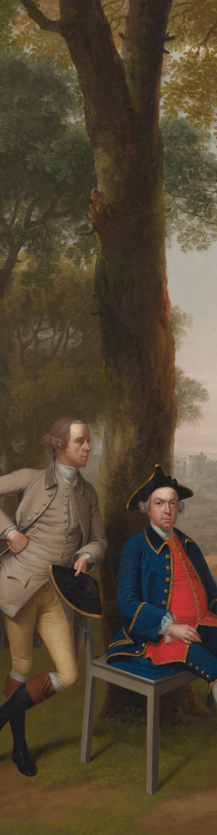 The painter shows them conversing in a leisurely park setting.