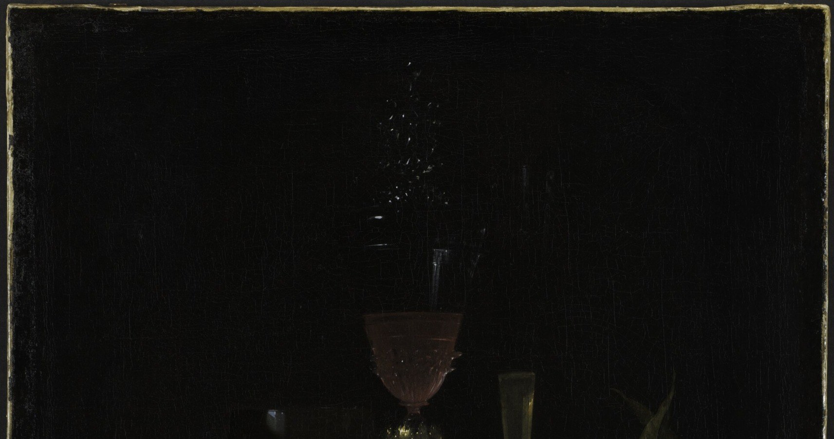 Kalf's Rembrandtesque darkness swallows all context; the void forces every object to announce itself by its own reflected light, a deliberate technique choice that makes the still life feel staged and sacred.