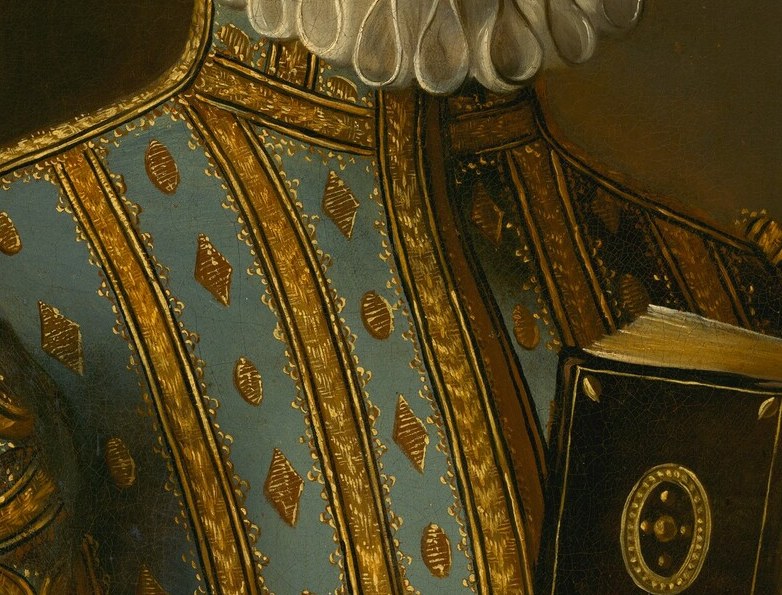 The intricate pleating of the collar highlights the richness of the fabric and the sitter's status.