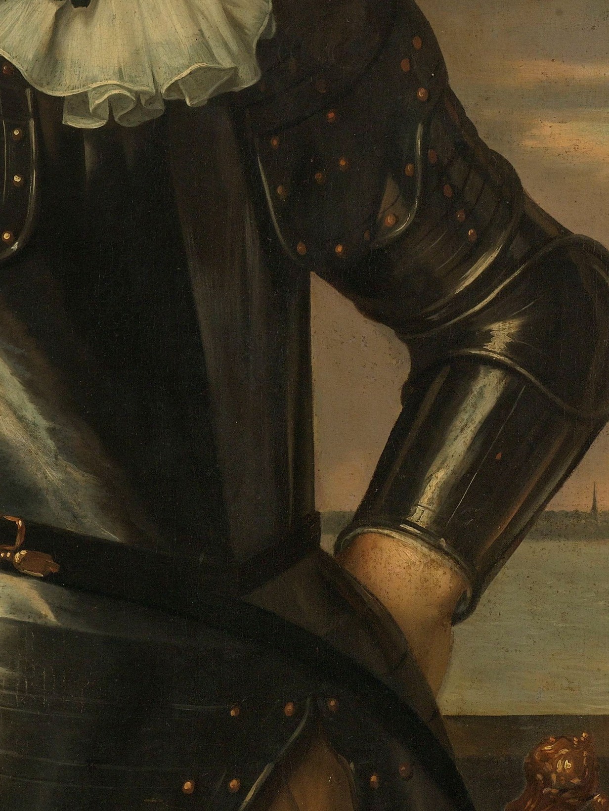 His armor shows his rank and the fashion of the time.
