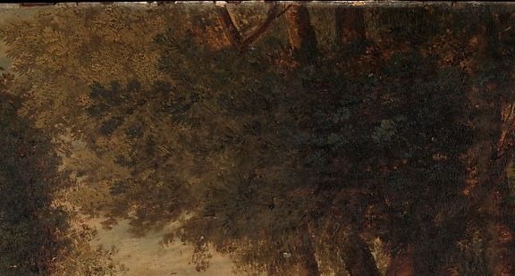 Lorrain's signature light-from-behind-the-subject effect; the cool foreground dark against this warm void is the emotional core of the painting.