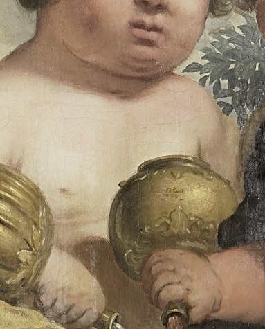 Golden carafes hold precious contents.