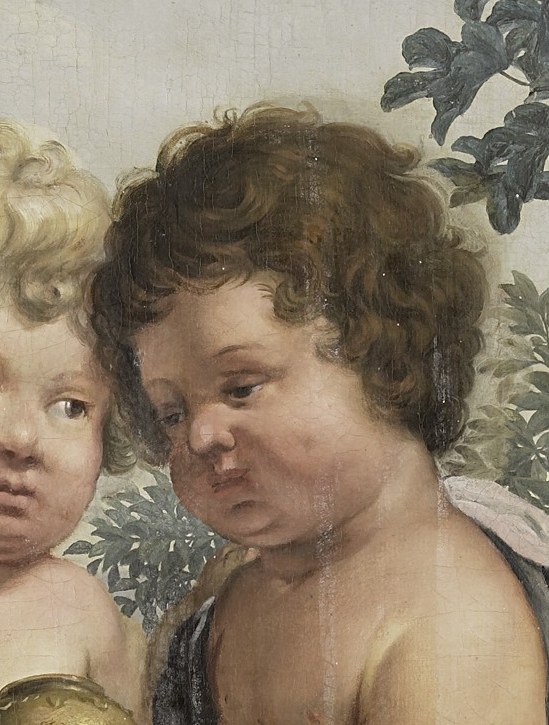 This child's gaze is directed downwards, emphasizing their absorption in the task and the shared ritual.