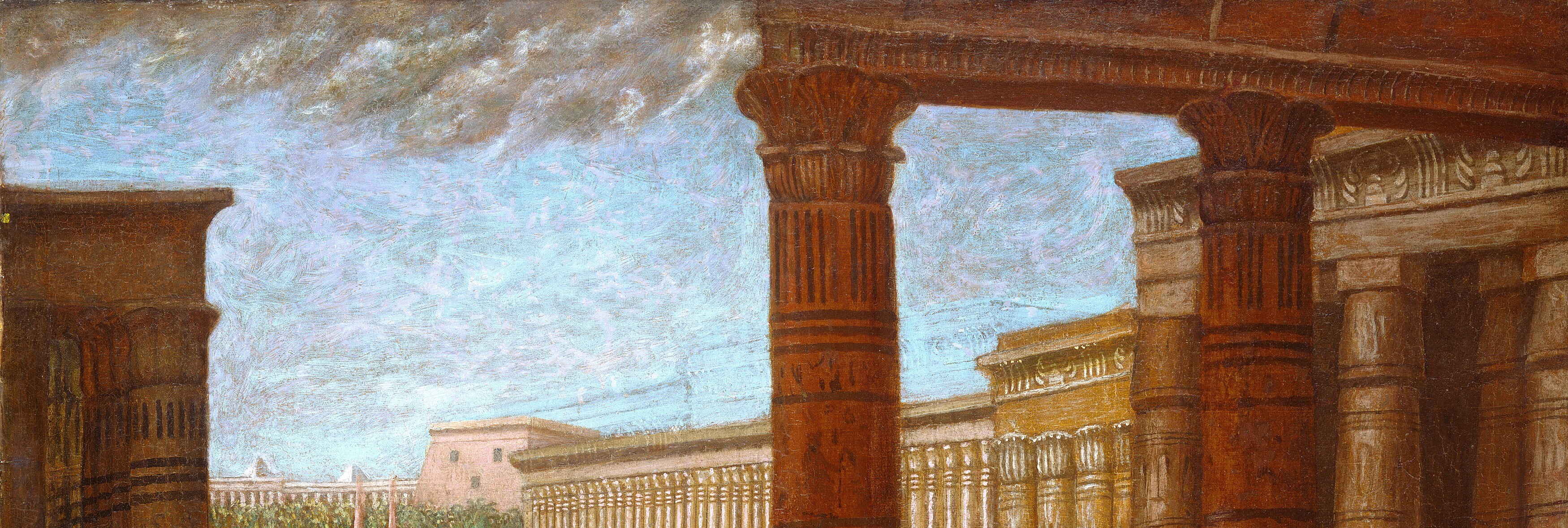 The bright, open sky provides a sense of atmosphere and vastness, contrasting with the dense activity below.