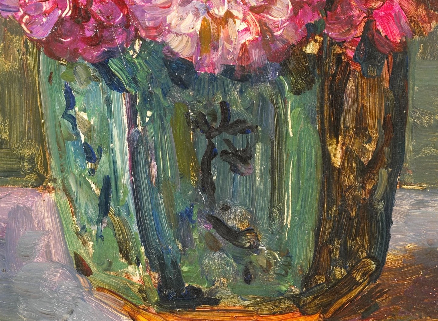 The textured, almost iridescent surface of the jar adds a tactile quality and hints at its decorative nature.