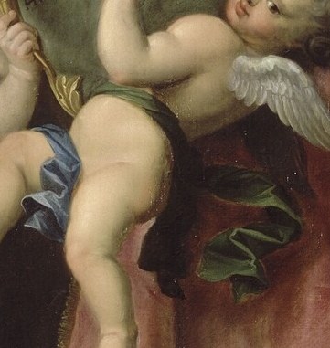The other holds a scroll with an inscription.