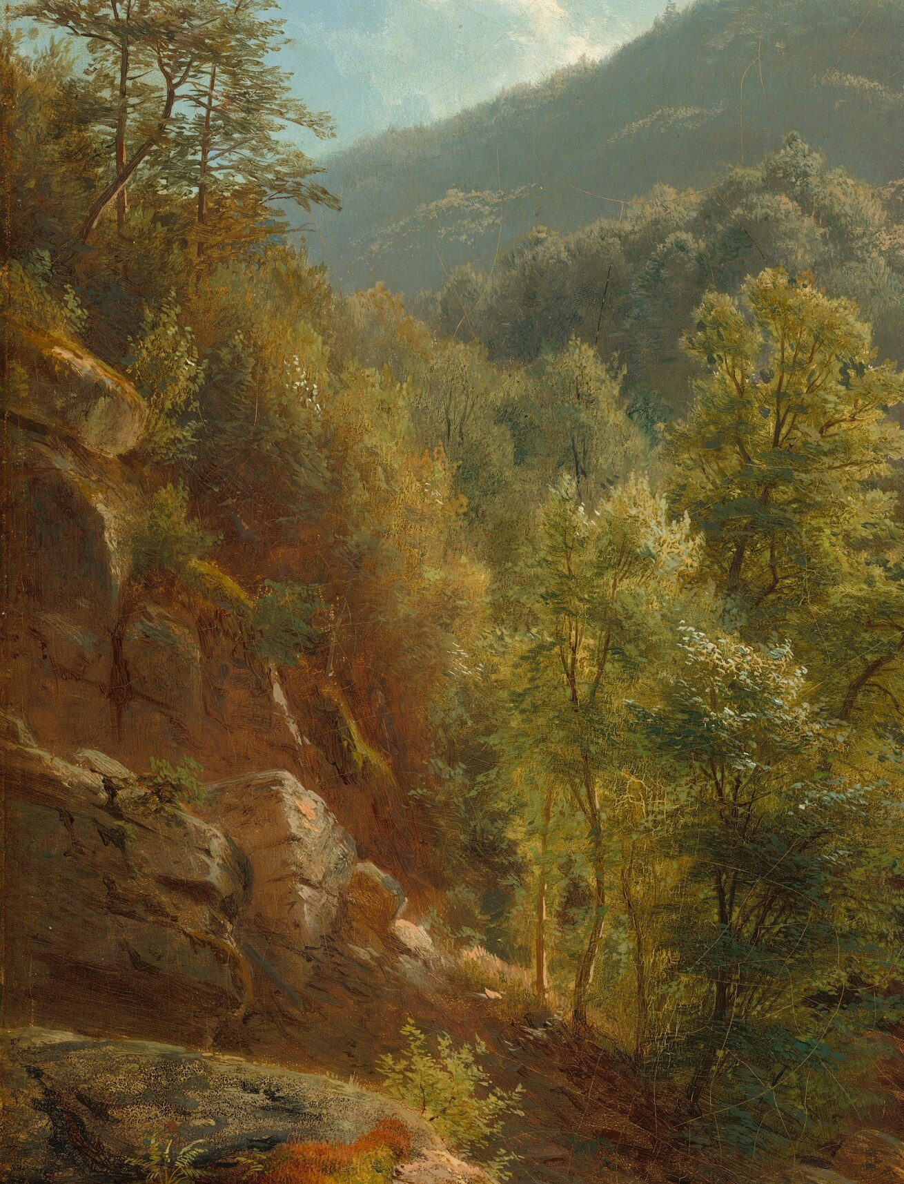 The detailed rendering of the rock's strata and fissures suggests geological history and ruggedness.