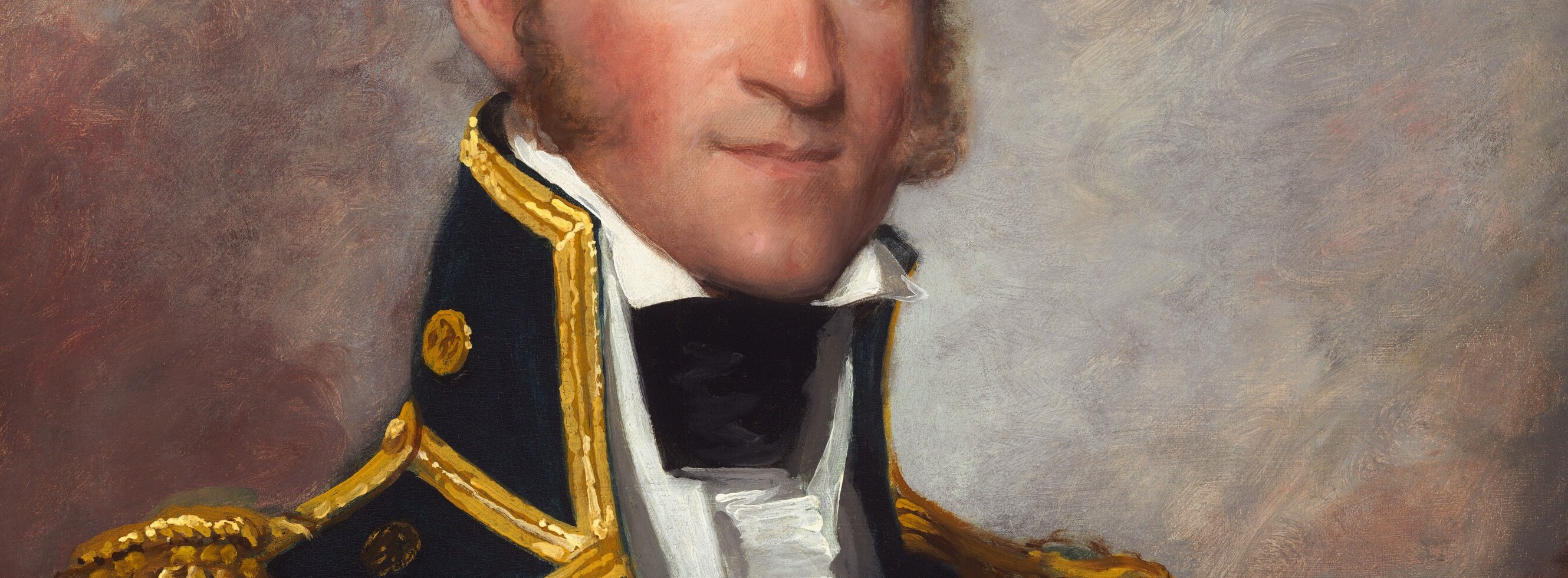 The epaulettes signal his senior naval rank instantly.