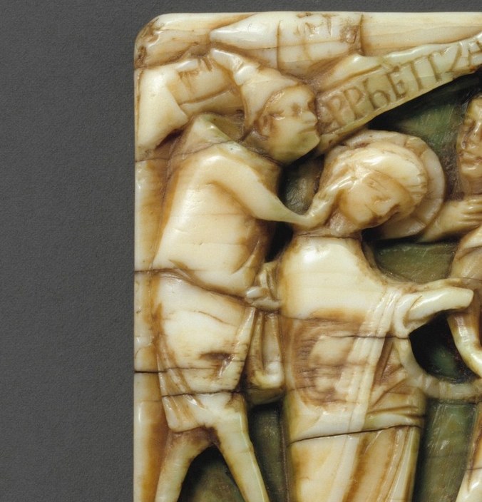 The dense crowd of robed figures represents the Sanhedrin.
