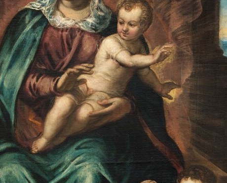The child's outward gesture is the theological hinge of the painting , the moment of divine acknowledgment of the Mocenigo family's petition.