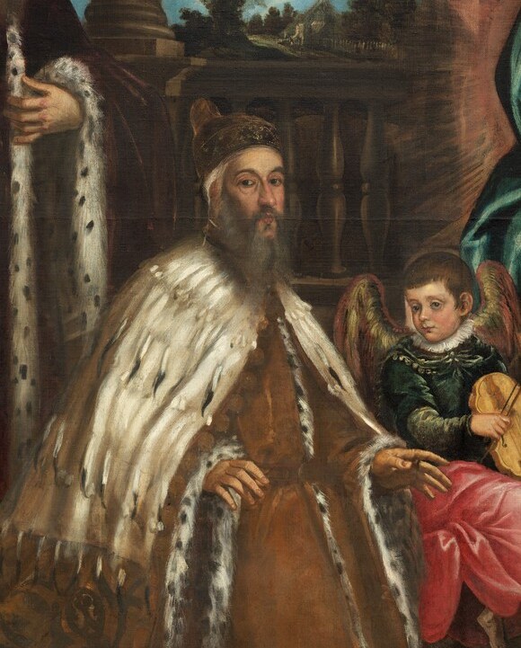 The Doge's presence transforms this from private piety into a political act; the most powerful man in Venice prostrates himself, asserting Venetian humility before God.