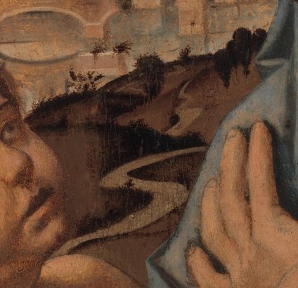 He captures the infant's curious gaze, connecting with us.