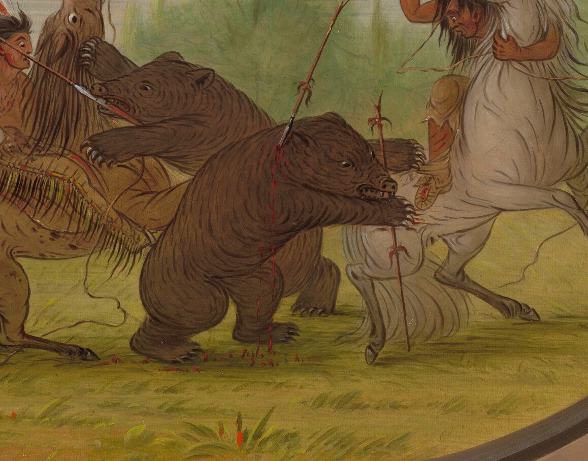 He depicted K'nisteneux warriors in a dramatic grizzly bear attack.