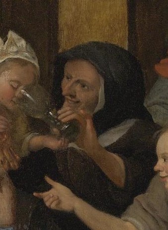 Her expression suggests a moment of boisterous enjoyment, capturing the festive spirit.