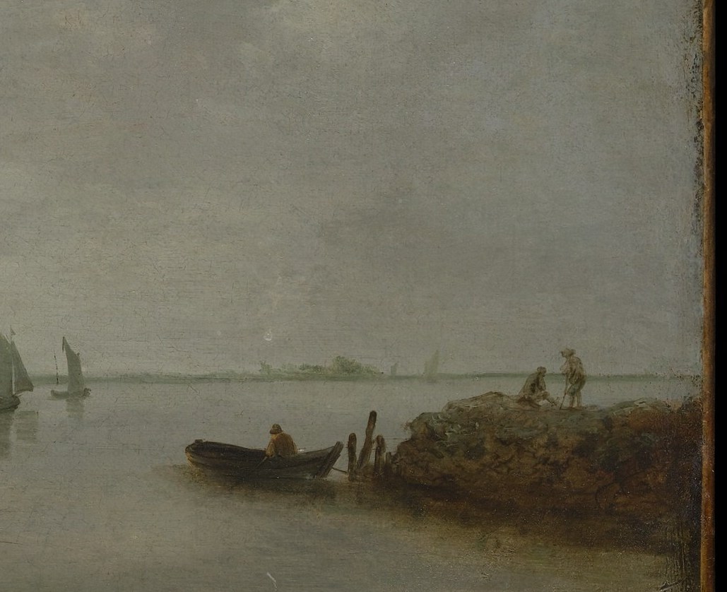 And over on the right, a wooden dock, with people working.