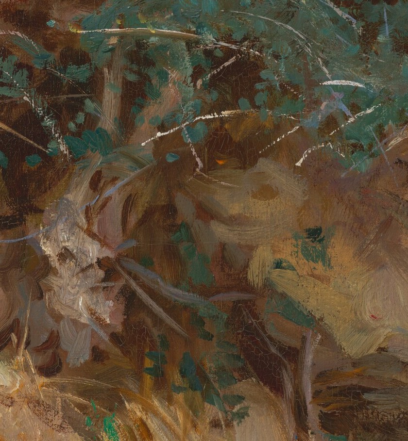 His thick brushstrokes give the bark a palpable, rugged texture.