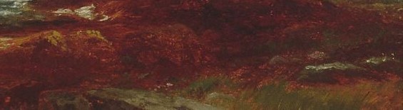 The rough, earthy texture contrasts with the smooth sea and sky, grounding the composition.