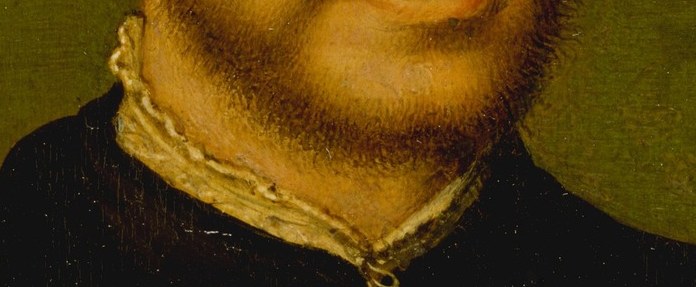 Look at the crisp, starched folds of his white ruff.