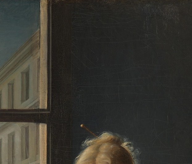 Post-Revolutionary fashion statement visible in the paint: no aristocratic powder or elaborate coiffure, just natural curls , a political signifier embedded in pigment in 1801