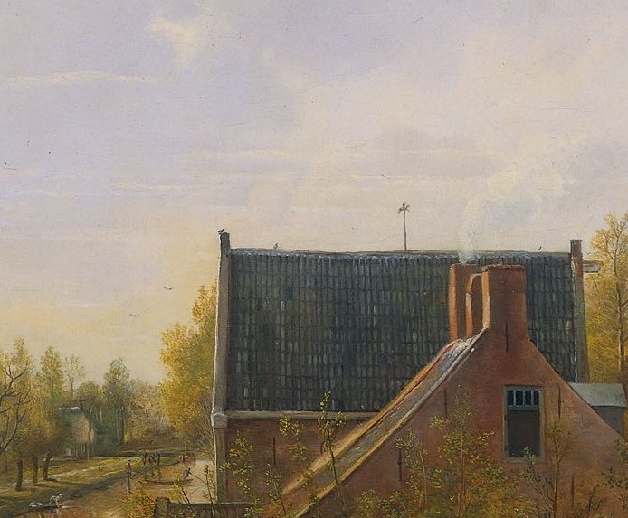 the darkest shape in the painting; its hard geometric edge against luminous sky demonstrates van Os's control of value to anchor a soft landscape