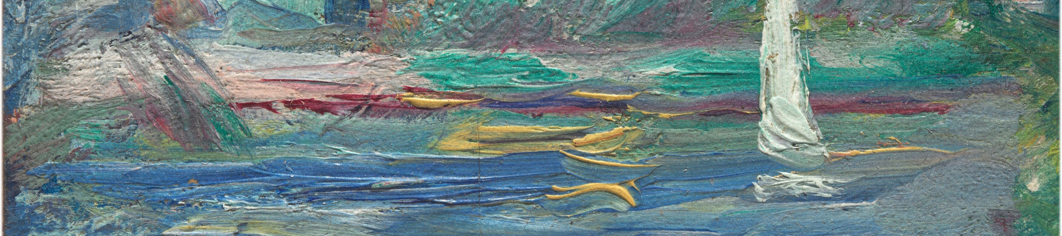 The varied blues capture the river's depth and quiet movement.