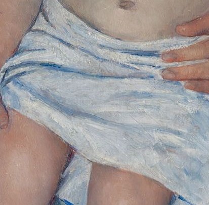 She captures the tenderness of a mother washing her child.