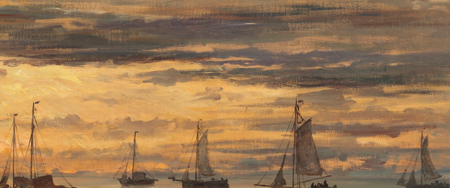 He captures the entire fishing fleet at anchor, at day's end.