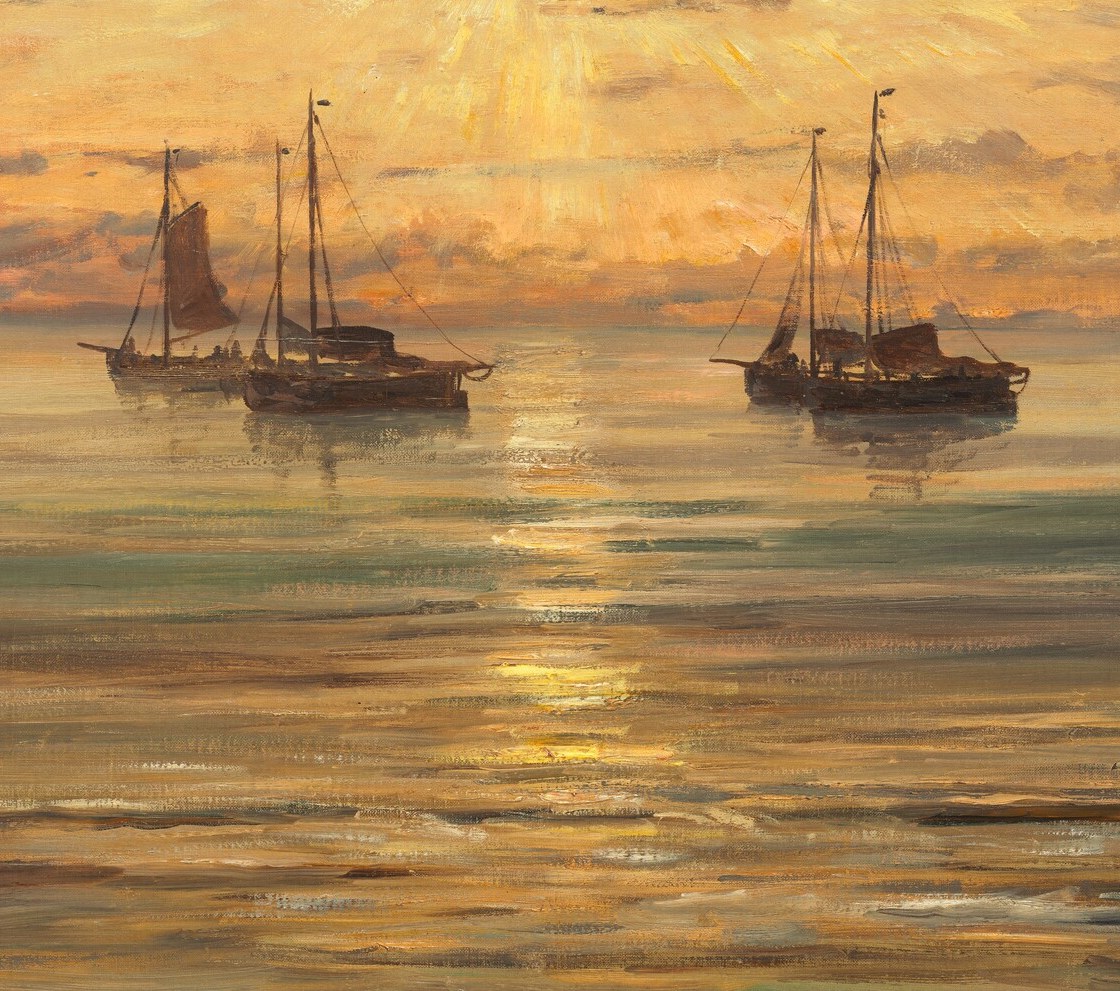 Notice how the golden light shimmers on the water.