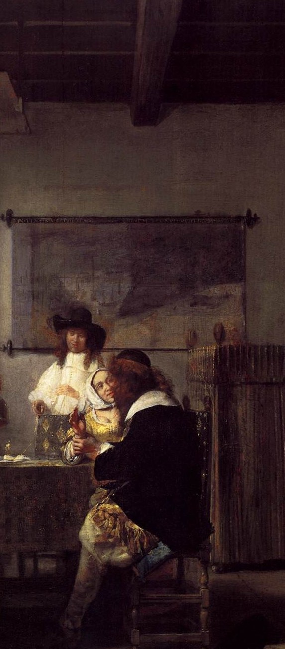 Past the bowing man, past the seated woman.