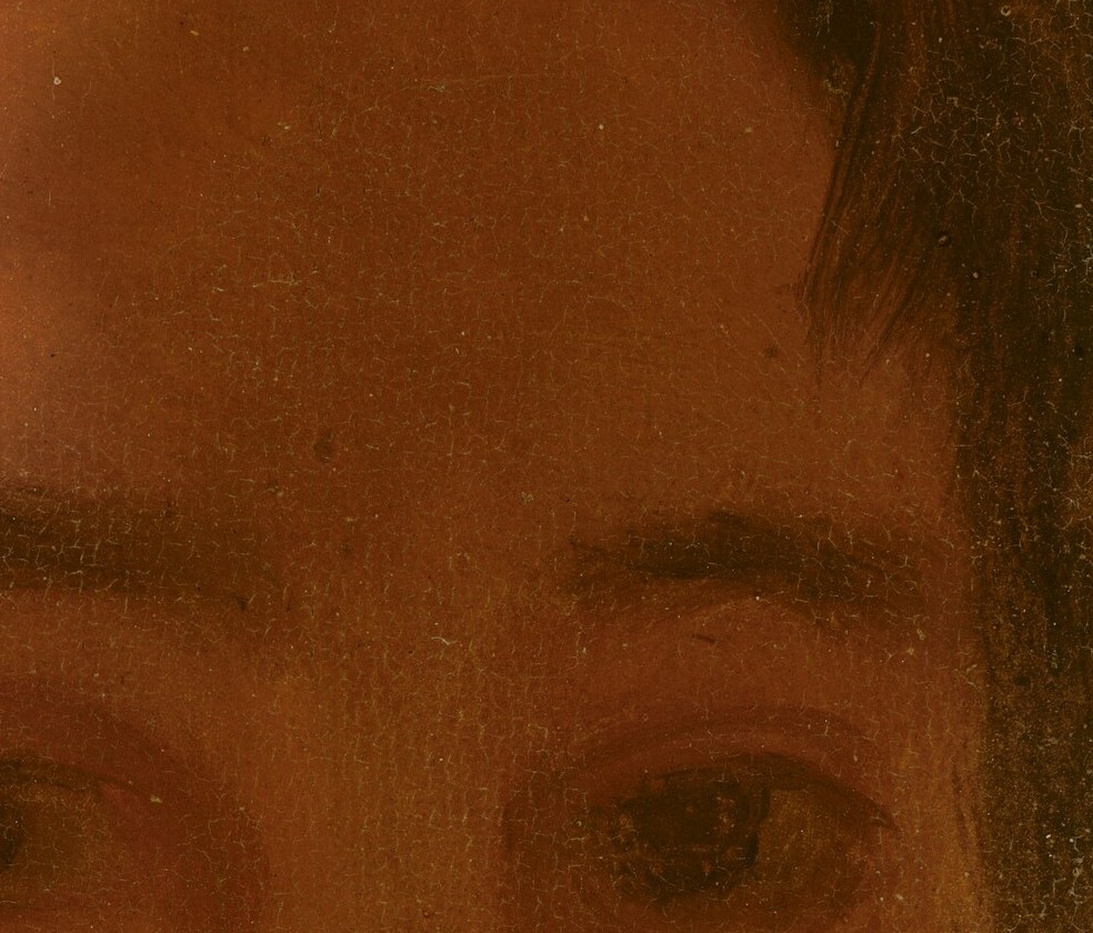 He painted himself staring out with a guarded calm.