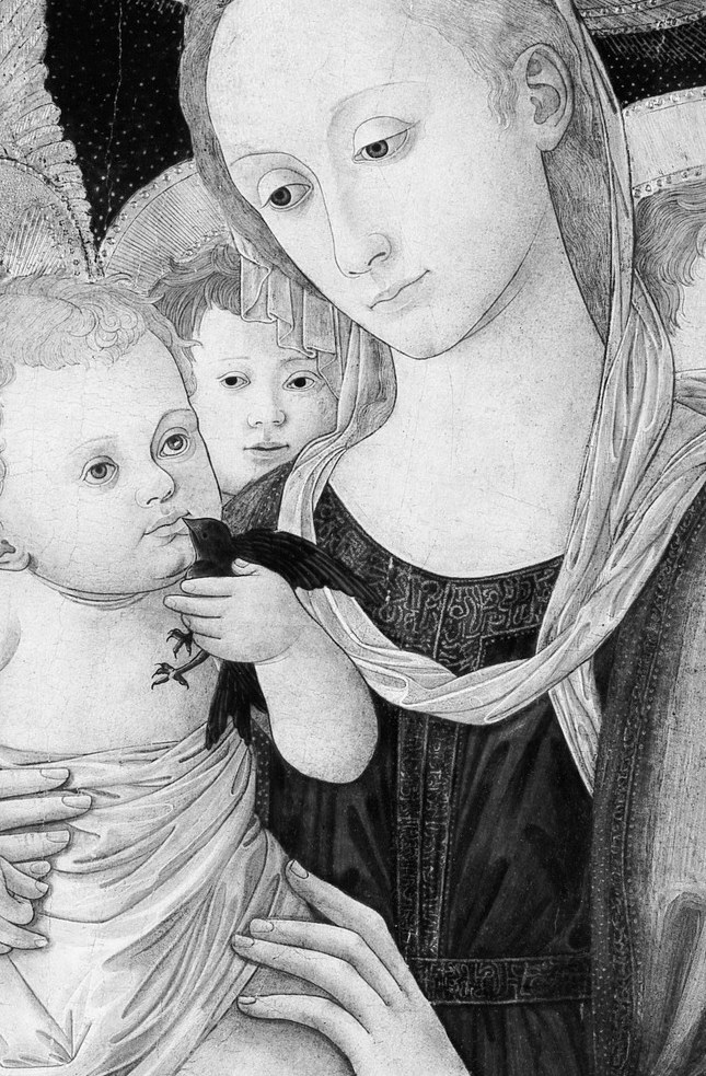 The fully naked infant Christ is boldly centered, his upright posture signaling divine authority even in infancy.