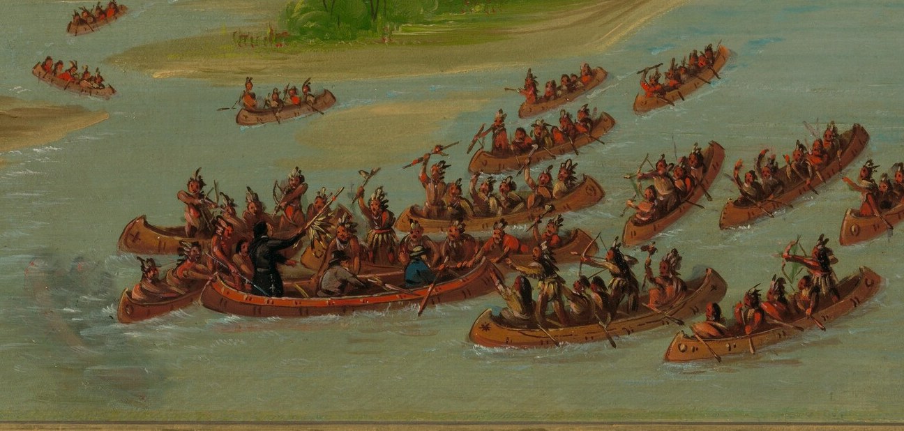 It depicts Father Hennepin and companions captured by Sioux warriors.