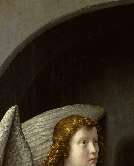 No gold halo anywhere. Gerard David lit the hair itself.