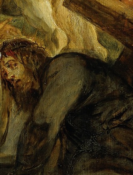His expression conveys immense pain and resignation, drawing the viewer into his ordeal.