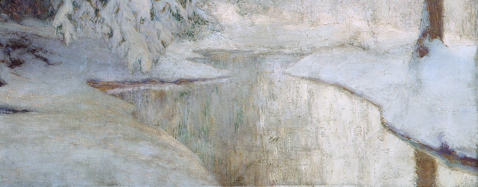 The ice reflects the muted sky, adding to the serene atmosphere.