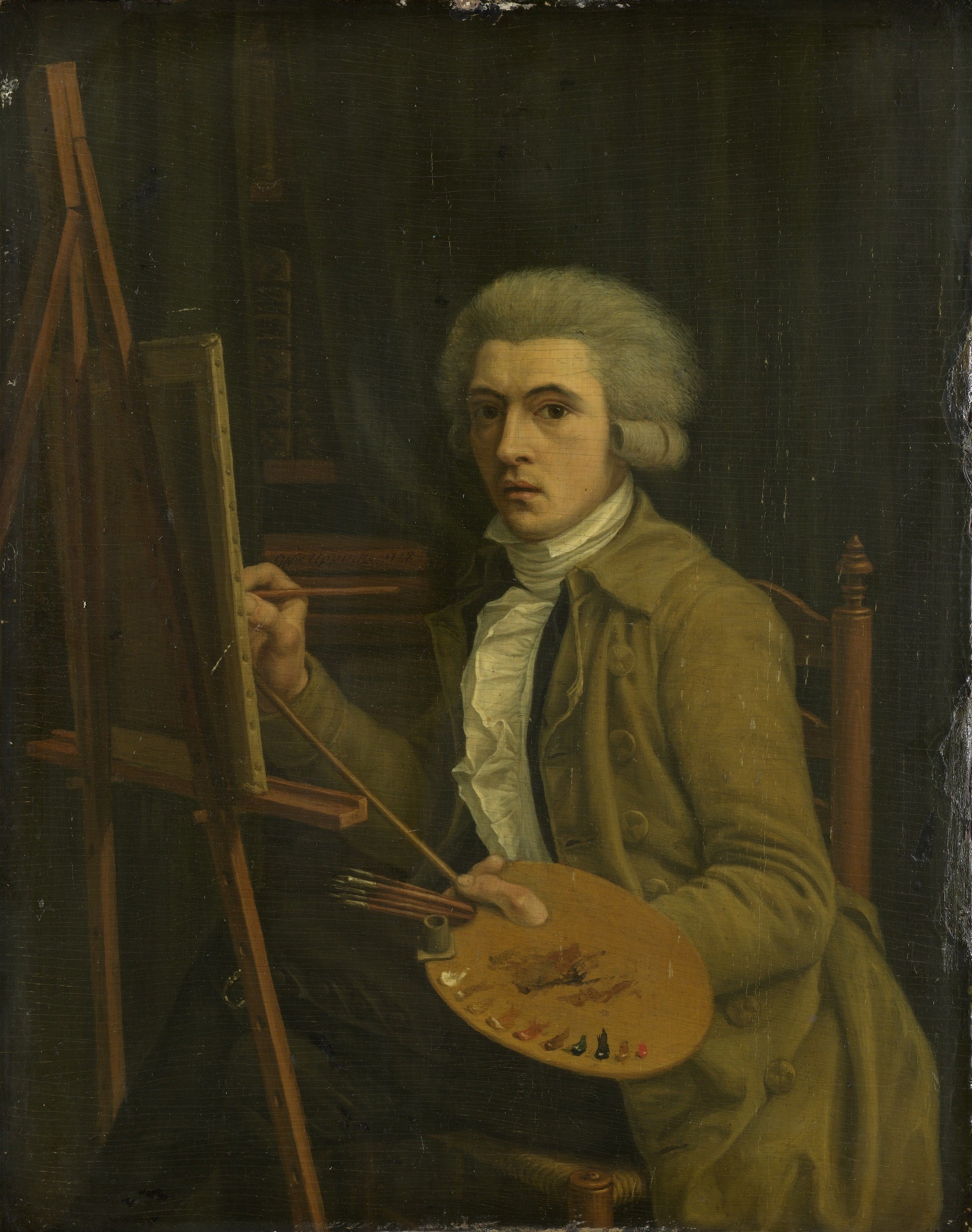 The painting uses strong contrasts, a chiaroscuro effect with light.