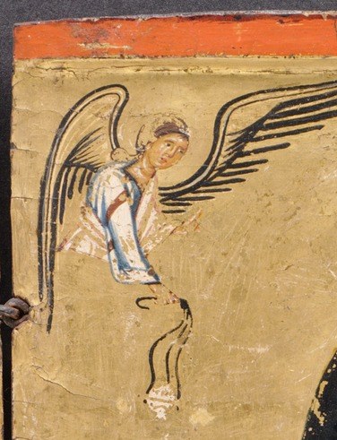 Now look to the margins. Two tiny figures frame the scene.