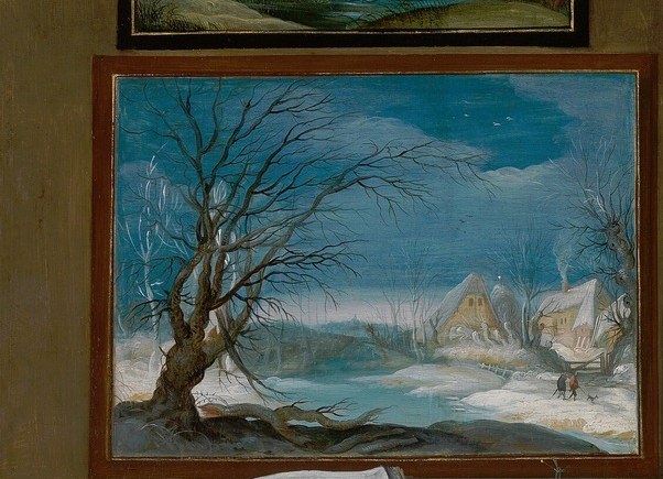 Miniature paintings covered the walls, like this winter scene.