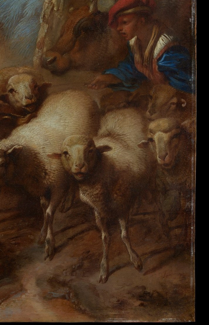 The shepherd, in his red cap, rests quietly beneath a tree.