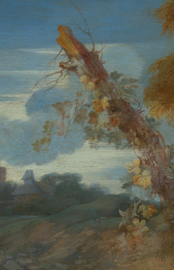 The twisted form and clinging vines add a touch of wildness and organic texture to the scene.