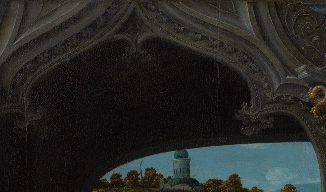 The thorn branches are rendered with botanical specificity, underlining the literal physical cruelty beneath the theological abstraction.