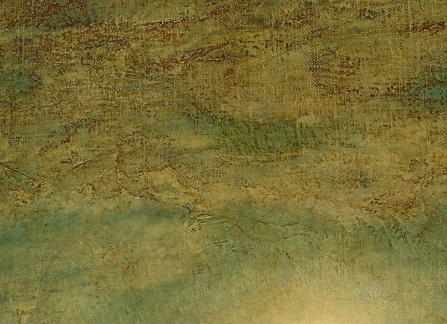 The central light source of the entire composition; its soft luminous halo controls the mood of the whole canvas and anchors Blakelock's tonal drama