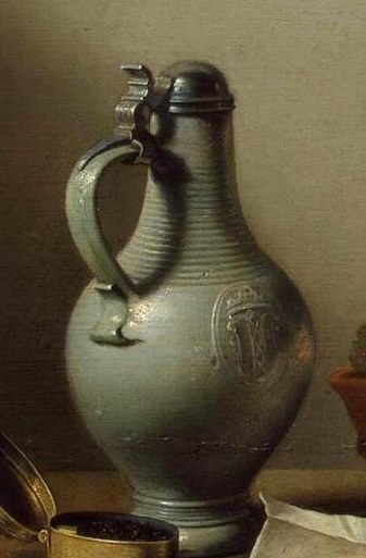 This stoneware pitcher, from Westerwald, was prized for its durability.